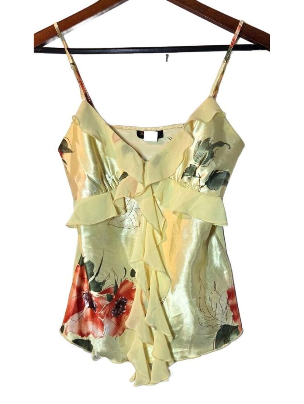 Vintage Y2K Ben Lynn Red Poppy Silk Ruffle Camisole Fairycore Cami Top XS S